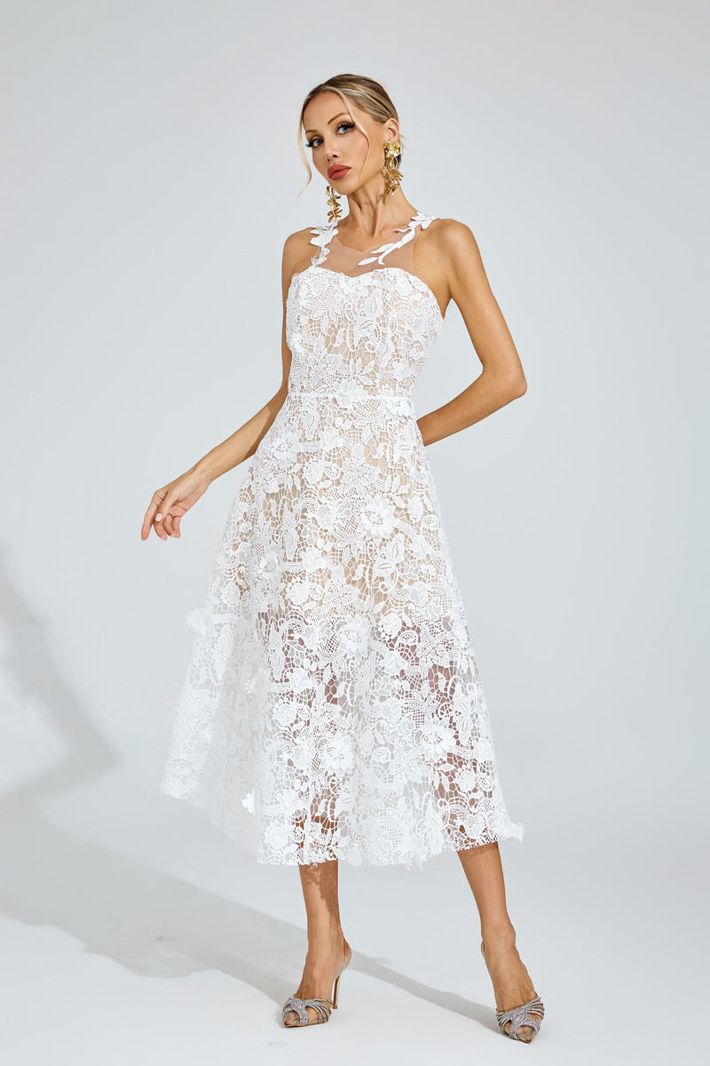 Dryssa Lace Midi Dress In White