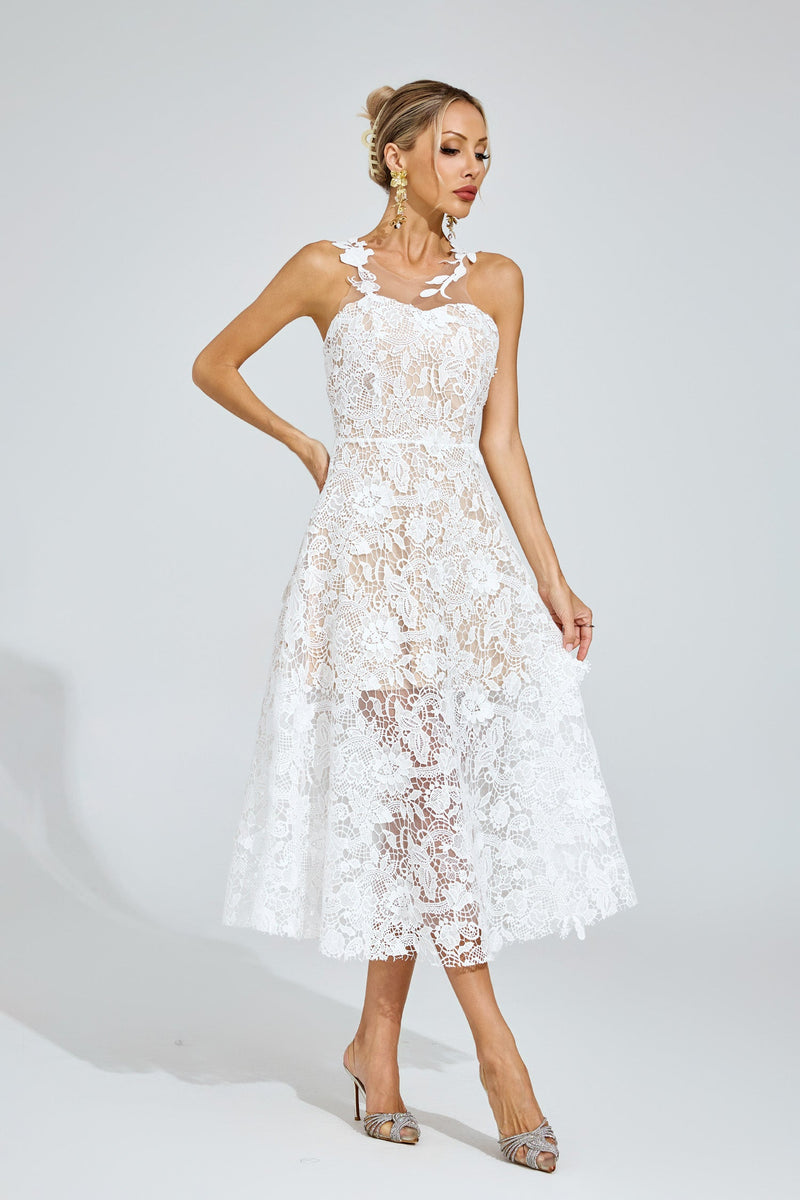 Dryssa Lace Midi Dress In White