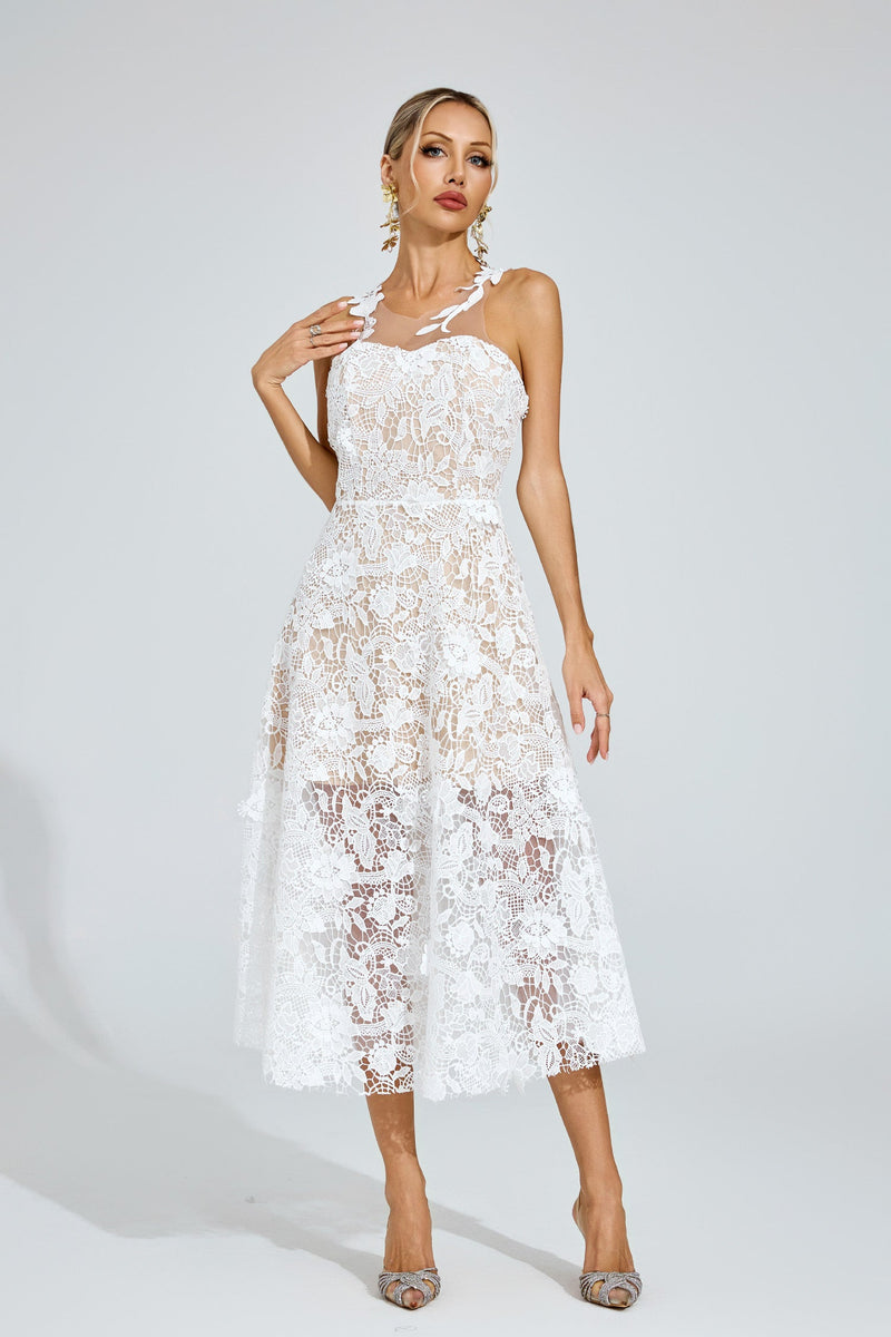 Dryssa Lace Midi Dress In White