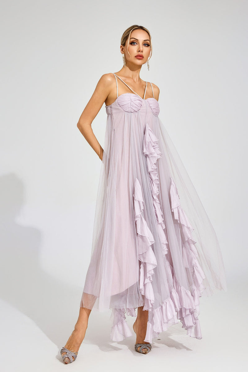 Eryxel Slit Mesh Maxi Dress In Purple