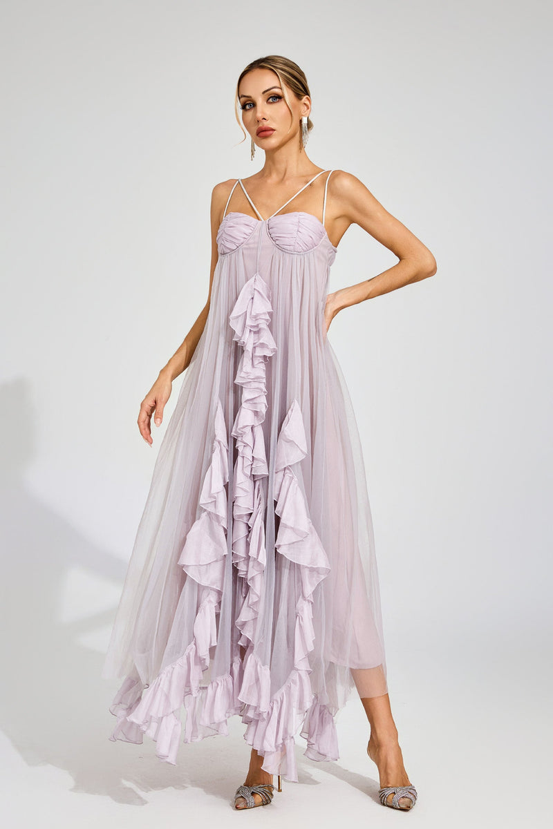 Eryxel Slit Mesh Maxi Dress In Purple