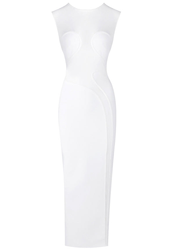 Nakia Sleeveless Mesh Insert Maxi Dress In White