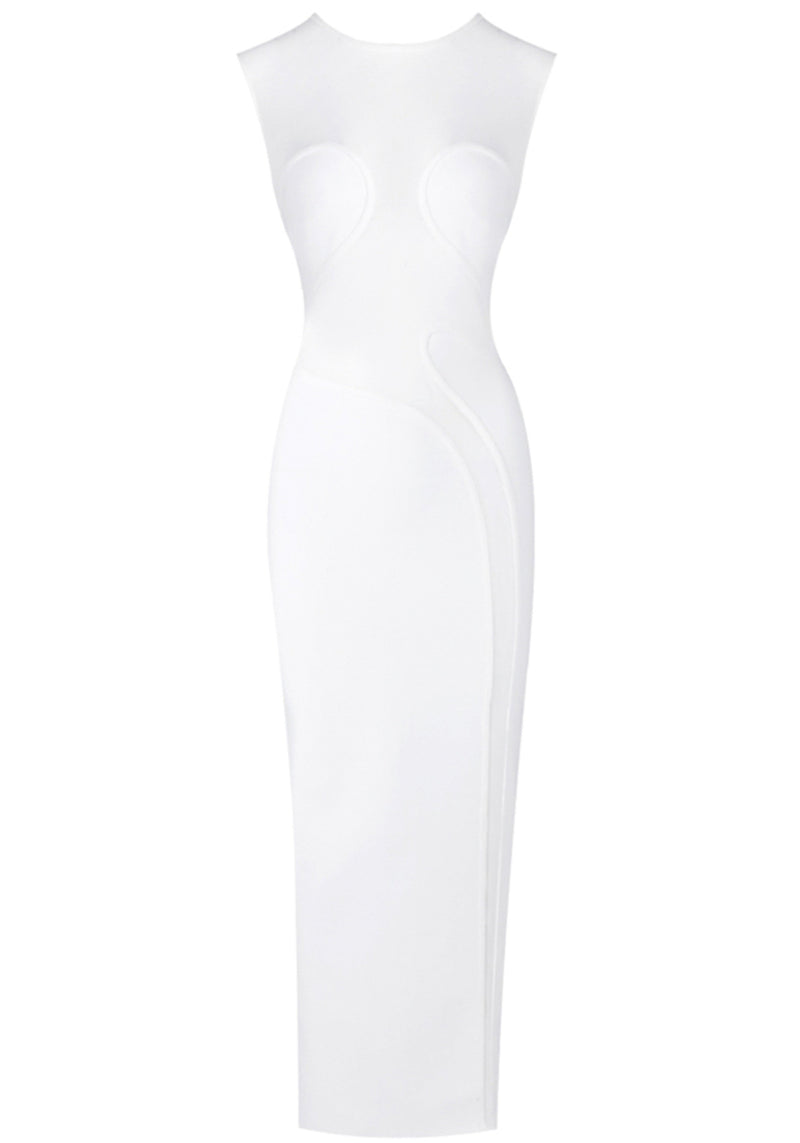 Nakia Sleeveless Mesh Insert Maxi Dress In White