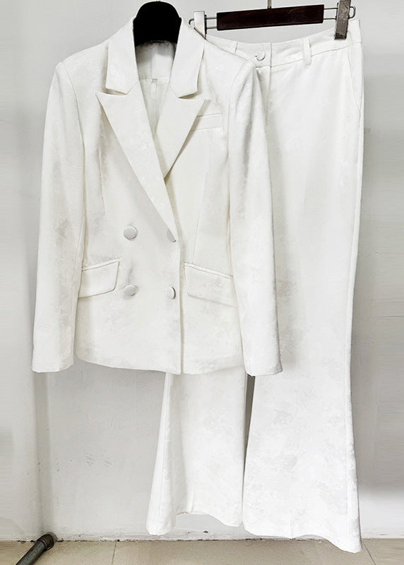 Jennlika Jacquard Double-Breasted Blazer Suit In Ivory