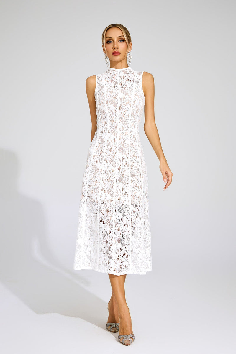 Xanvyre Embroidered Lace Sleeveless Maxi Dress In White
