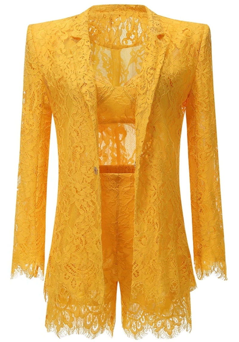 Reegan Lace Three Piece Set In Amber Yellow