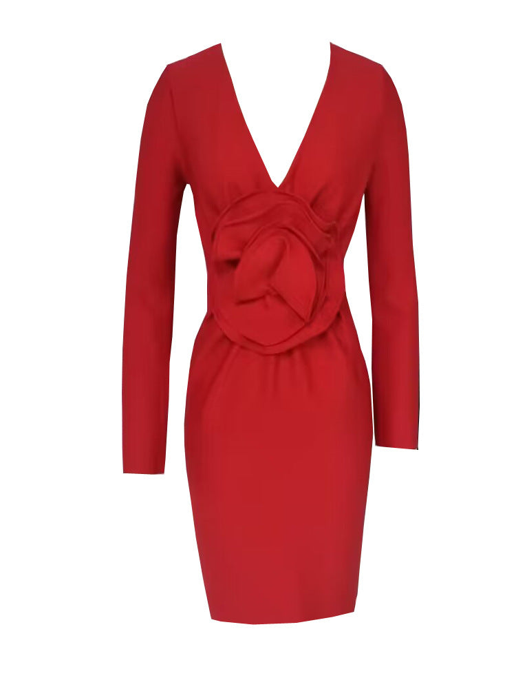 Natosha V Neck Flower Mini Dress In Red