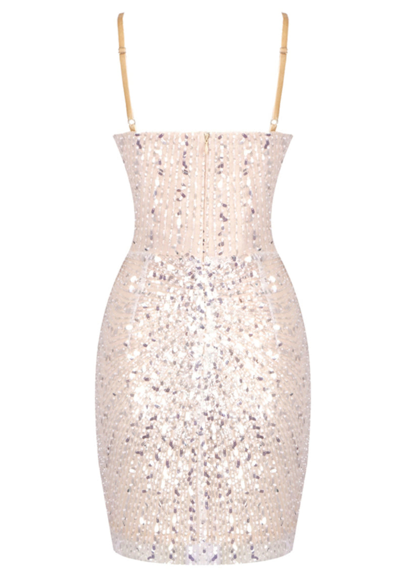 Seraphilus Sequin Crystal Mini Dress In Nude