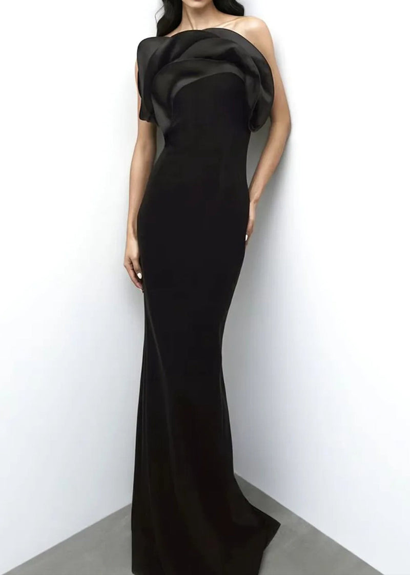 Cathee Strapless Petals Maxi Dress In Black
