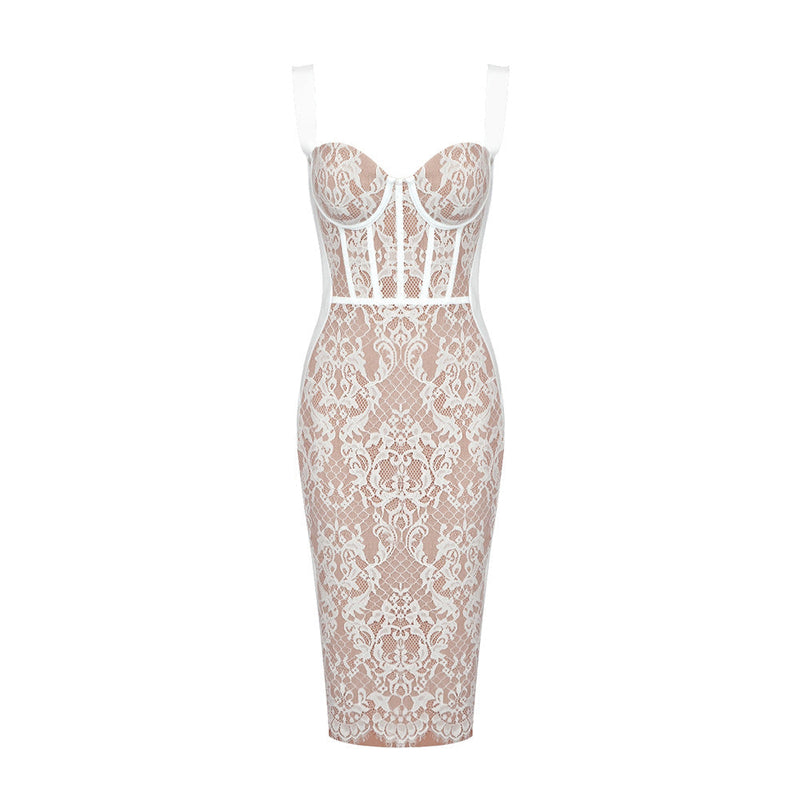 Shalise Lace Strap Midi Dress In White