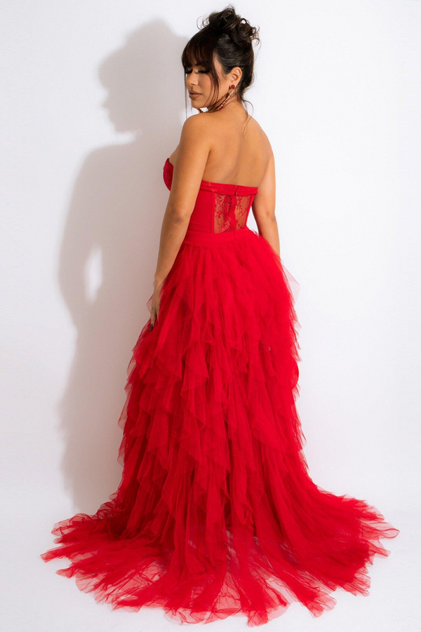 Tine Tulle Maxi Dress In Red