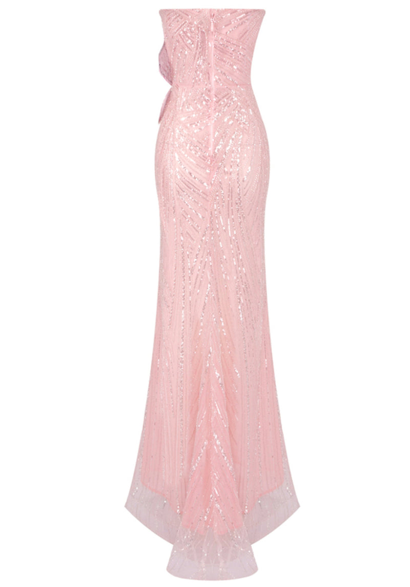 Hexar Strapless Sequin Floral Maxi Dress In Pink