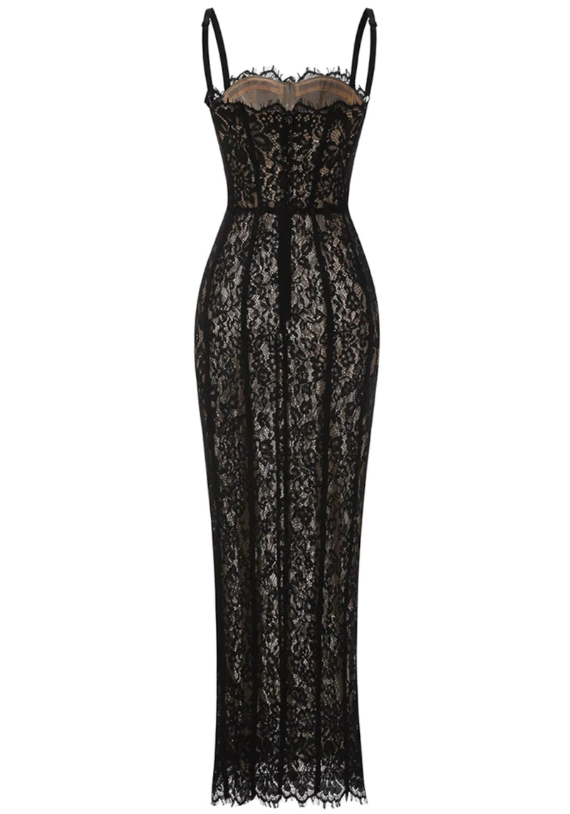 Azdorin Lace Bustier Detail Maxi Dress In Black