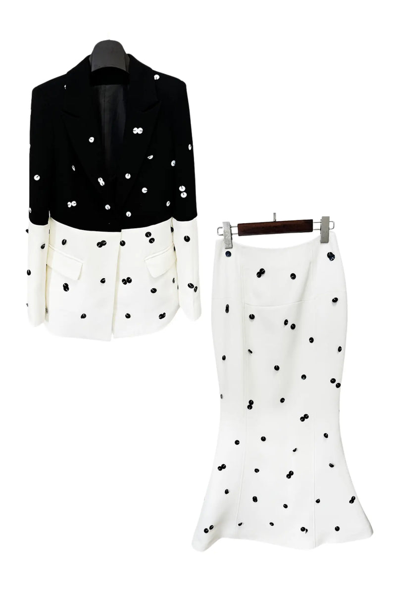 Daryle Polka Dot Sequins Blazer Set In White
