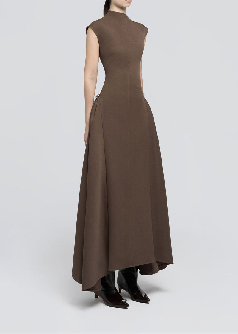 Quintus Sleeveless Irregular Hem Maxi Dress In Brown