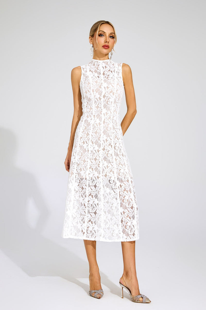 Xanvyre Embroidered Lace Sleeveless Maxi Dress In White