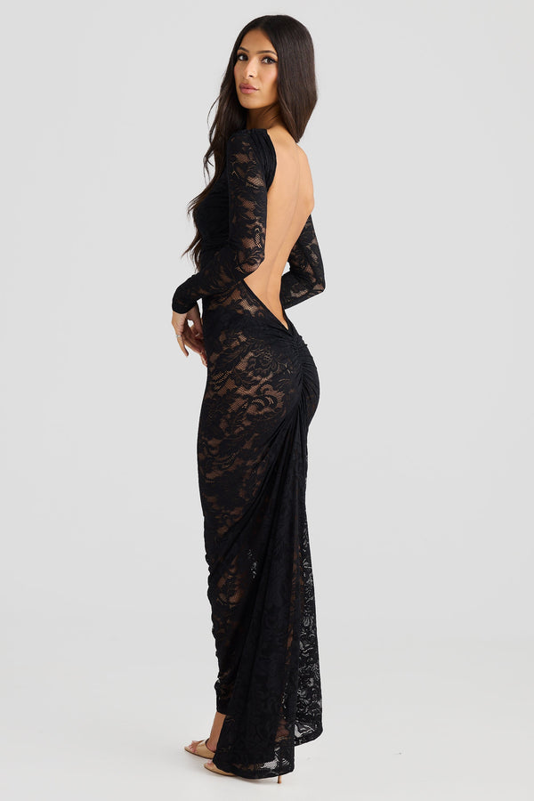 Timeo Lace Maxi Dress In Black
