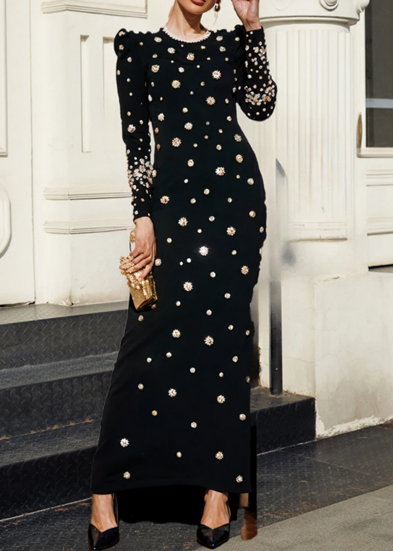 Agrafena Crystal Embellished Maxi Dress In Black
