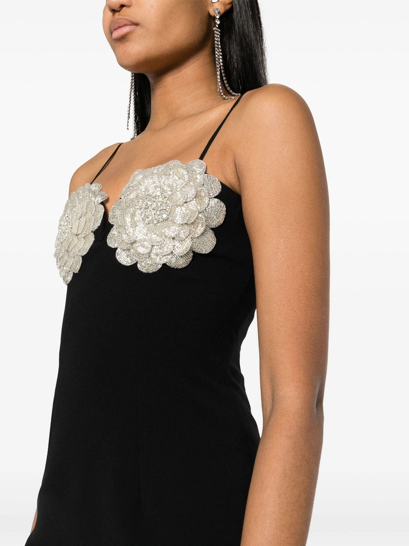 Fiadh Floral-Appliqué Crystal-Embellished Mini Dress In Black