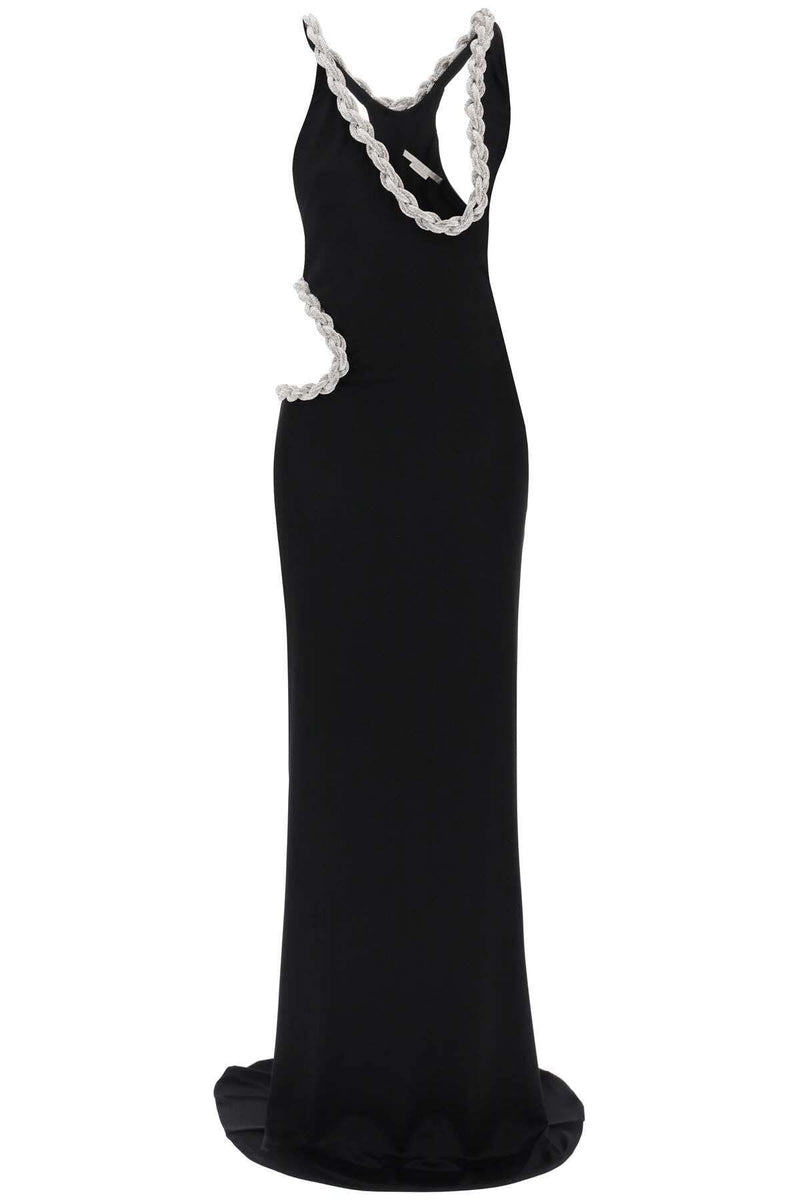 Sheyla Crystal Braided Rope Cutout Maxi Dress In Black