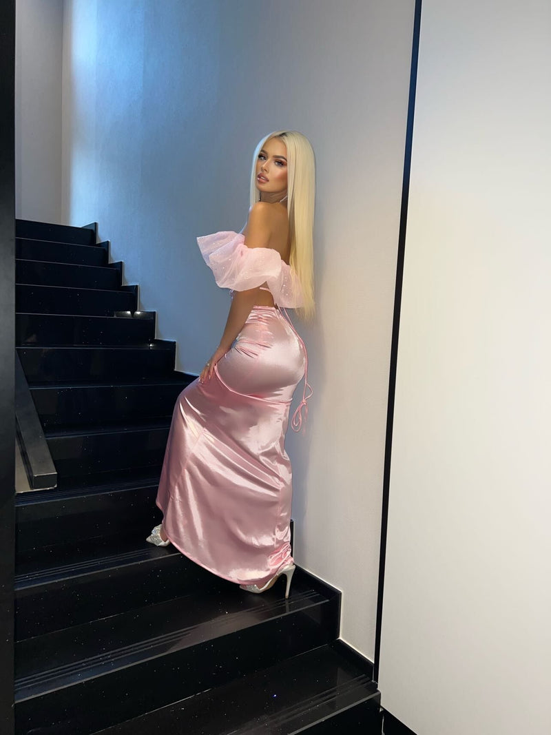 Lapani Off Shoulder Corset Satin Skirt Set