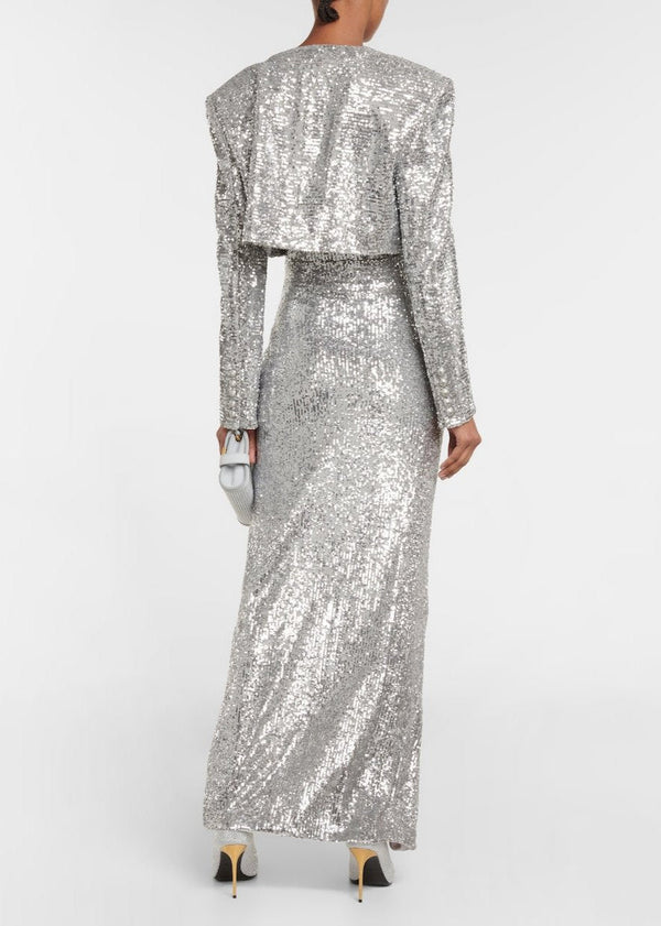 Wells Cropped Sequined Blazer In Sliver