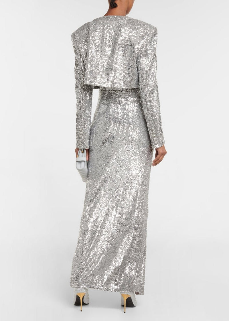 Wells Cropped Sequined Blazer In Sliver