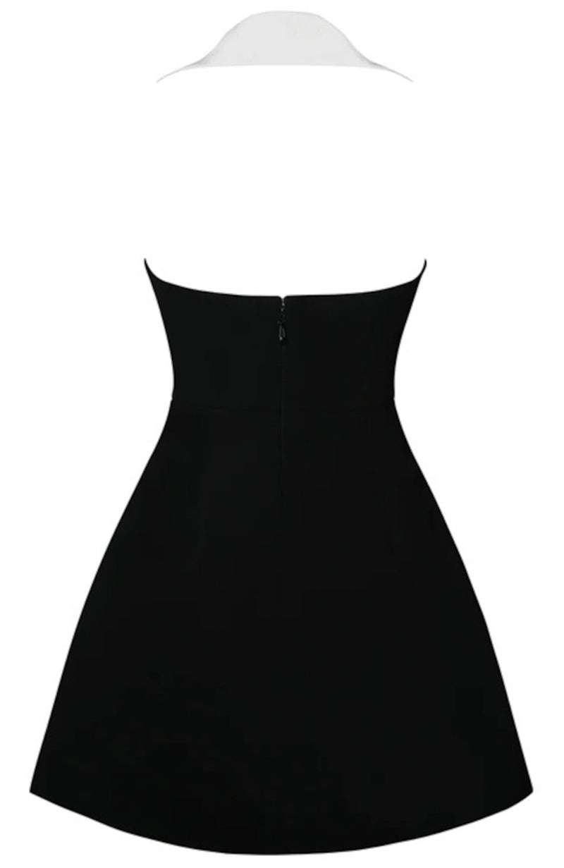Ahmaud Halter Lapel Collar Mini Dress In Black White