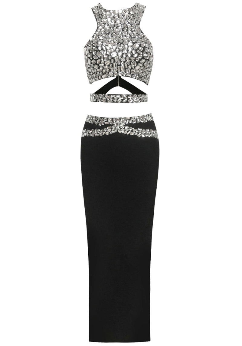 Akikta Crystal Cut Out Two Piece Maxi Dress In Black
