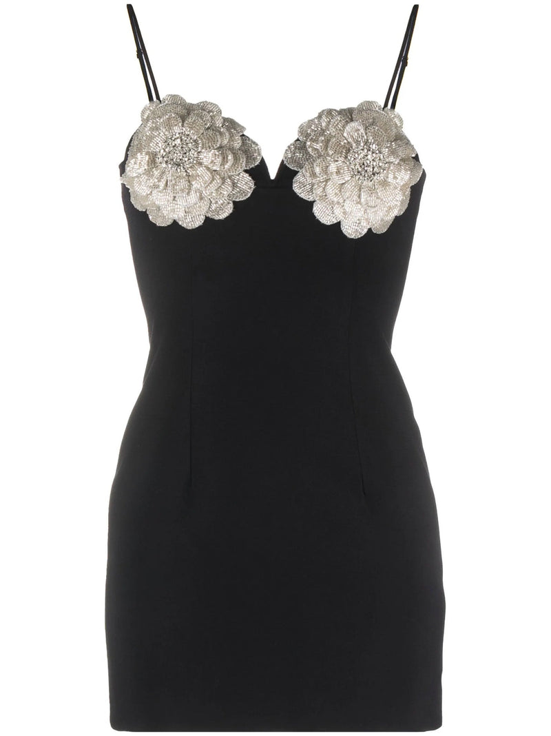Fiadh Floral-Appliqué Crystal-Embellished Mini Dress In Black