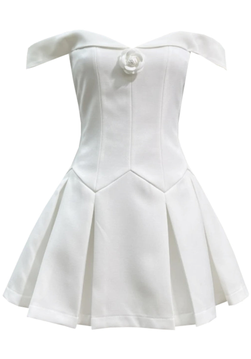 Nacala Floral Detail Bardot A Line Dress In White