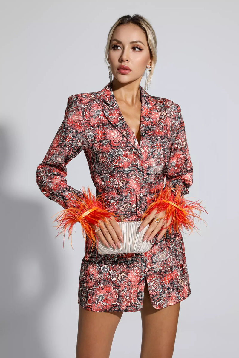 Citrine Long Sleeve Floral Blazer Dress