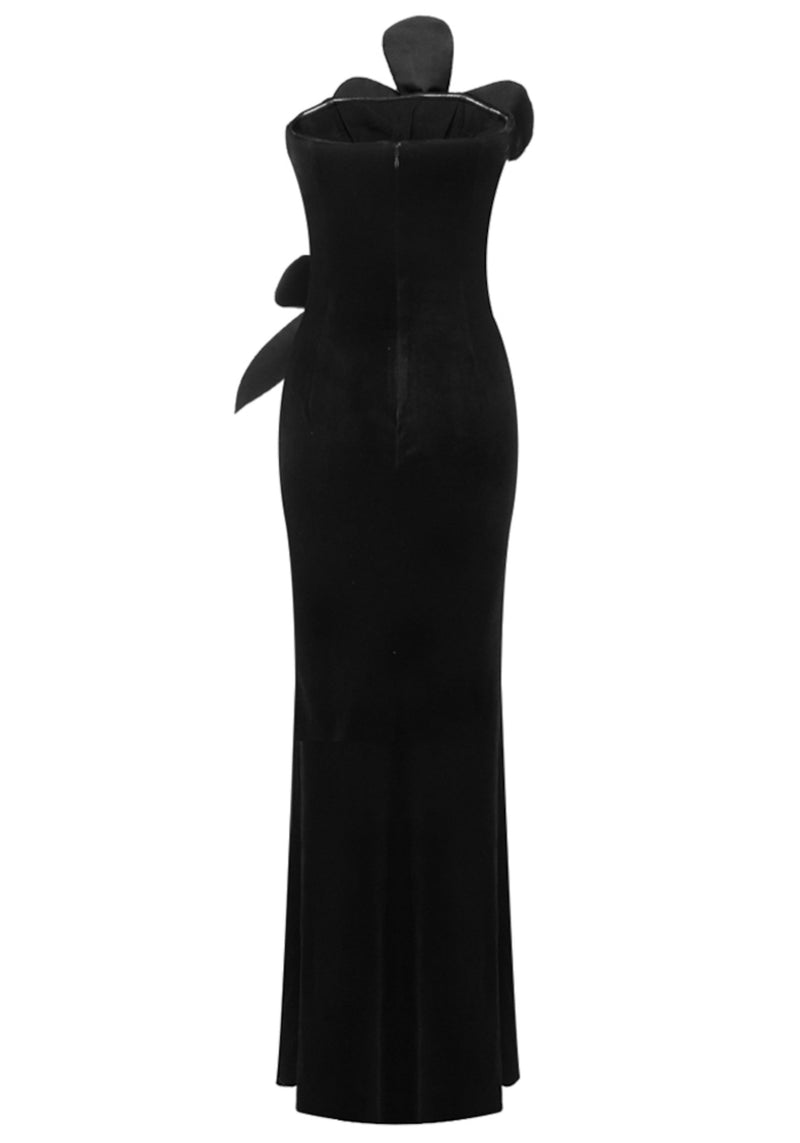 Lyman Strapless Floral Detail Maxi Velvet Dress In Black