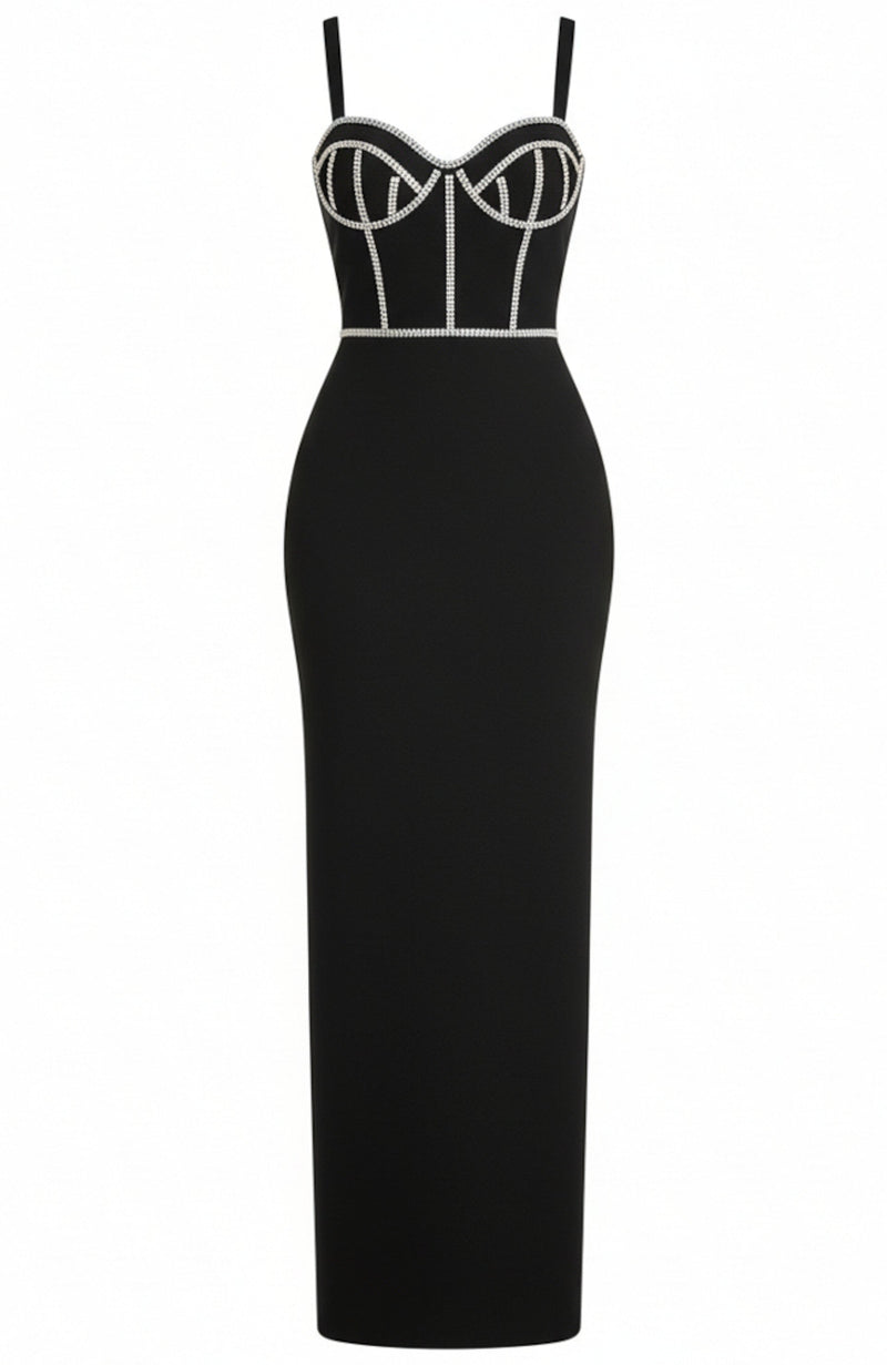 Naeldrin Crystal Embellished Bustier Maxi Dress In Black