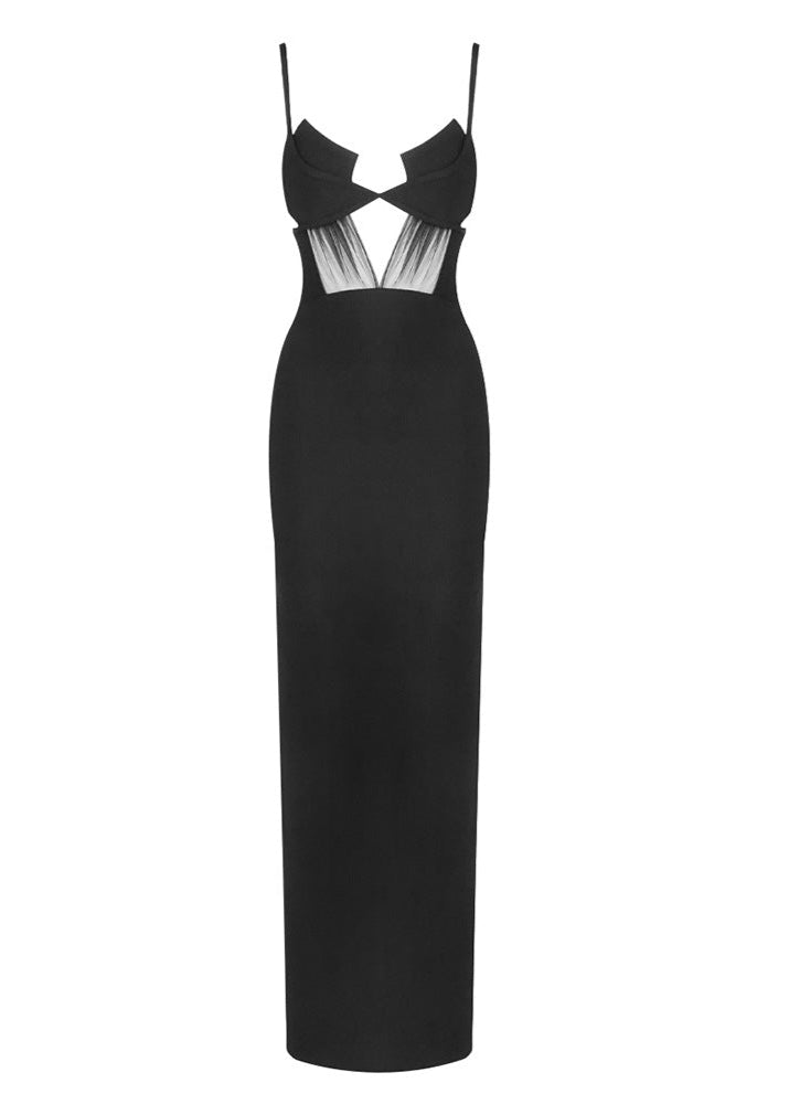 Phelia Mesh Insert Maxi Dress In Black