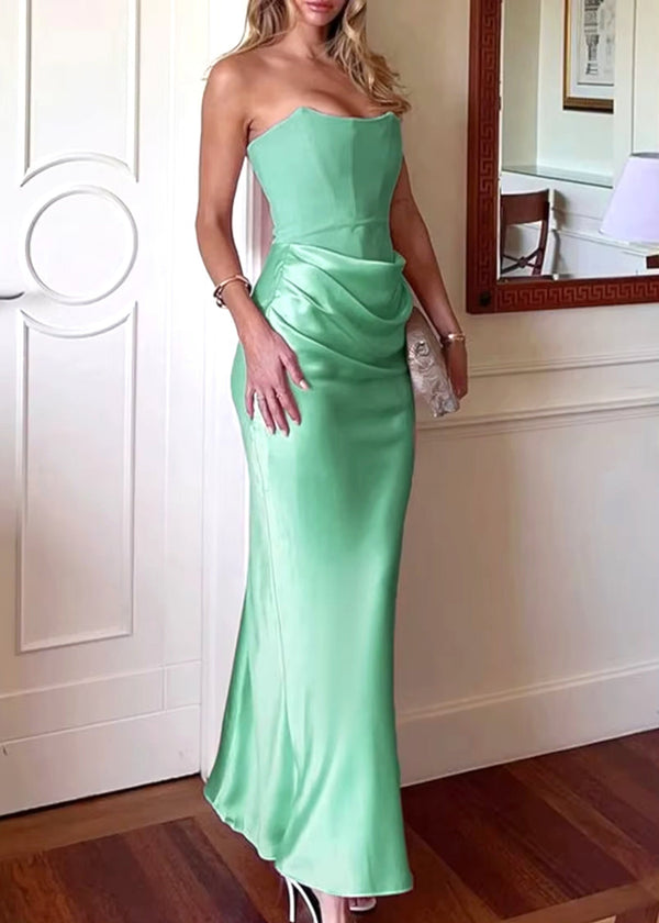 Hyrviel Strapless Corset Draped Maxi Dress In Green