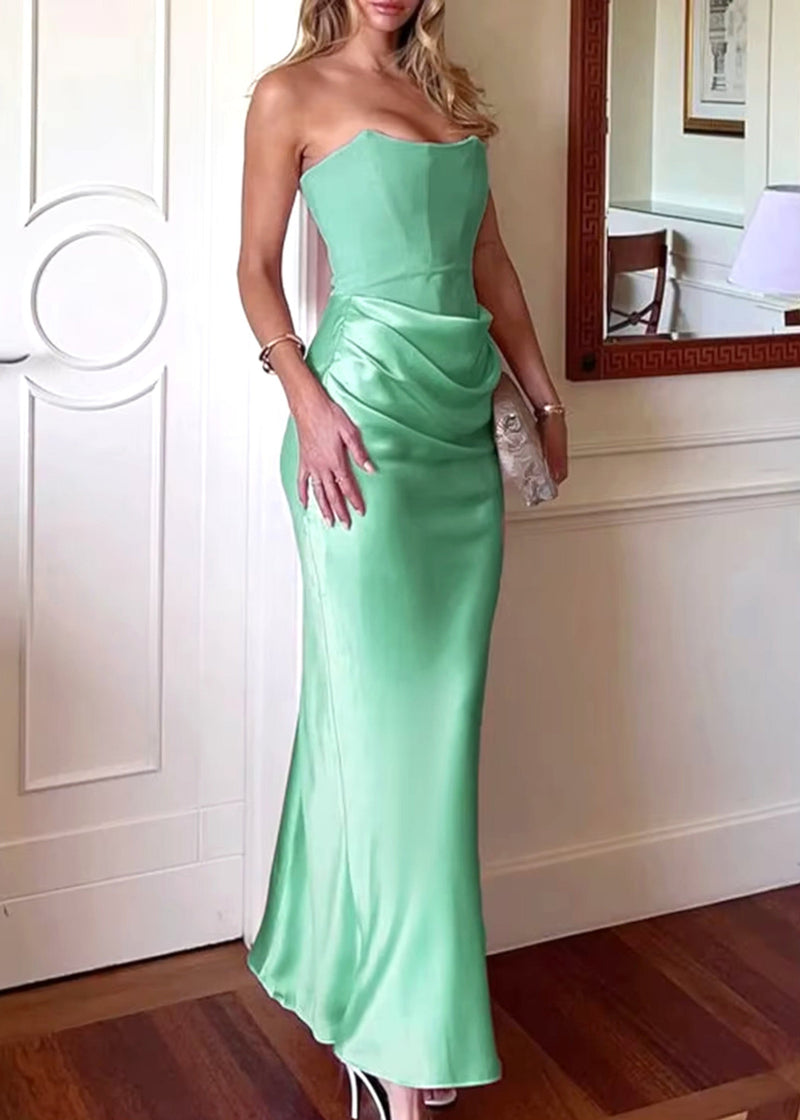 Hyrviel Strapless Corset Draped Maxi Dress In Green