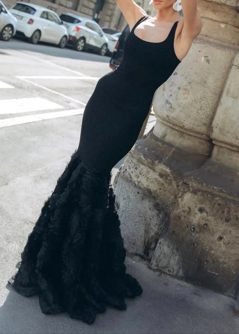 Nalima Floral Mermaid Maxi Dress In Black