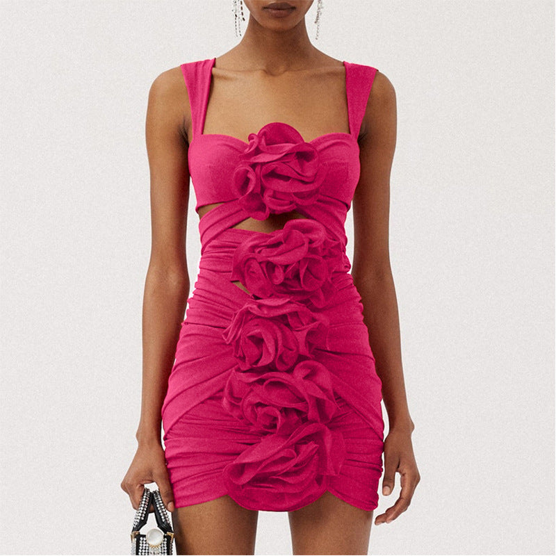 Aizen 3d Flower One Piece Swimsuit And Skirt In Pink