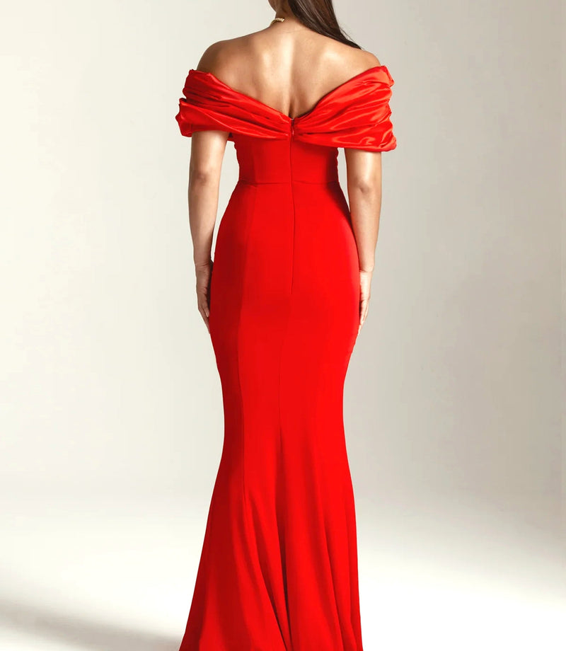 Galilea Draped Design Bardot Maxi Dress In Red