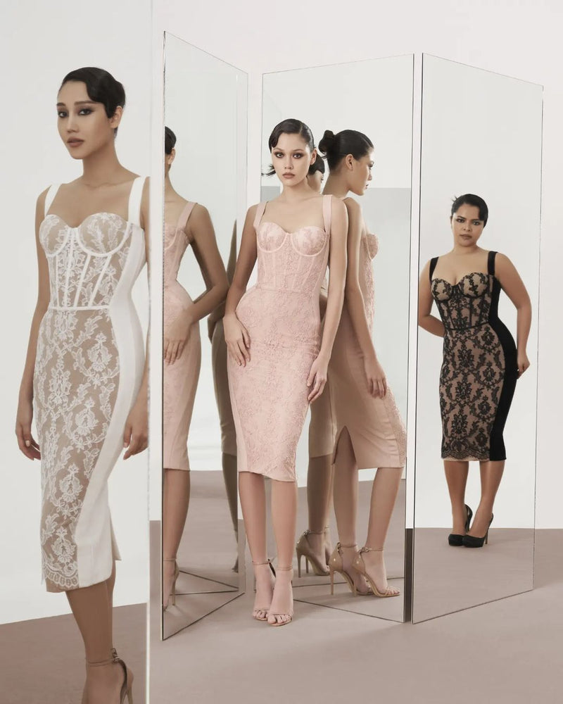 Shalise Lace Strap Midi Dress In White