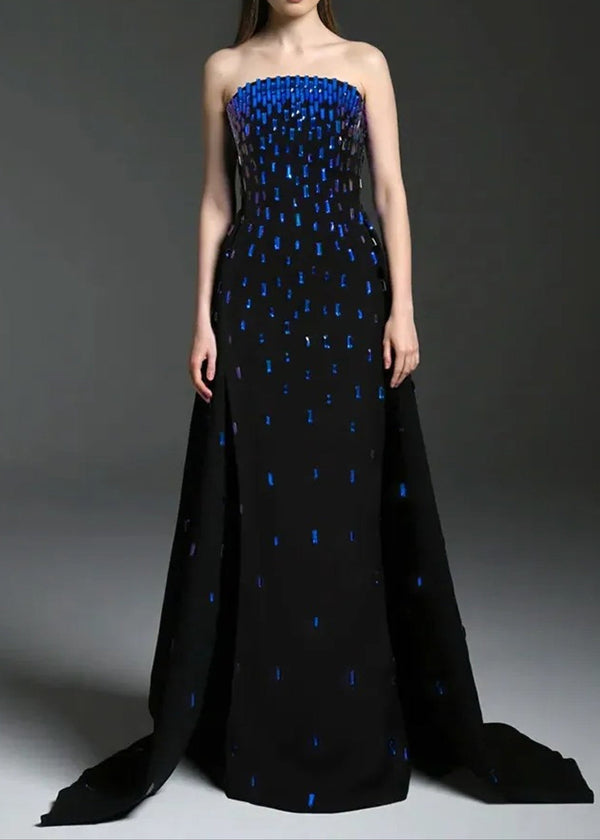 Jyrviel Strapless Embellished A Line Maxi Dress Black In Blue