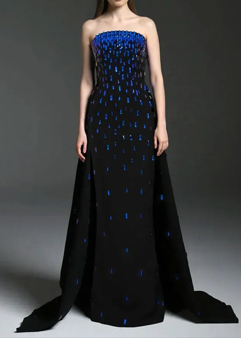 Jyrviel Strapless Embellished A Line Maxi Dress Black In Blue