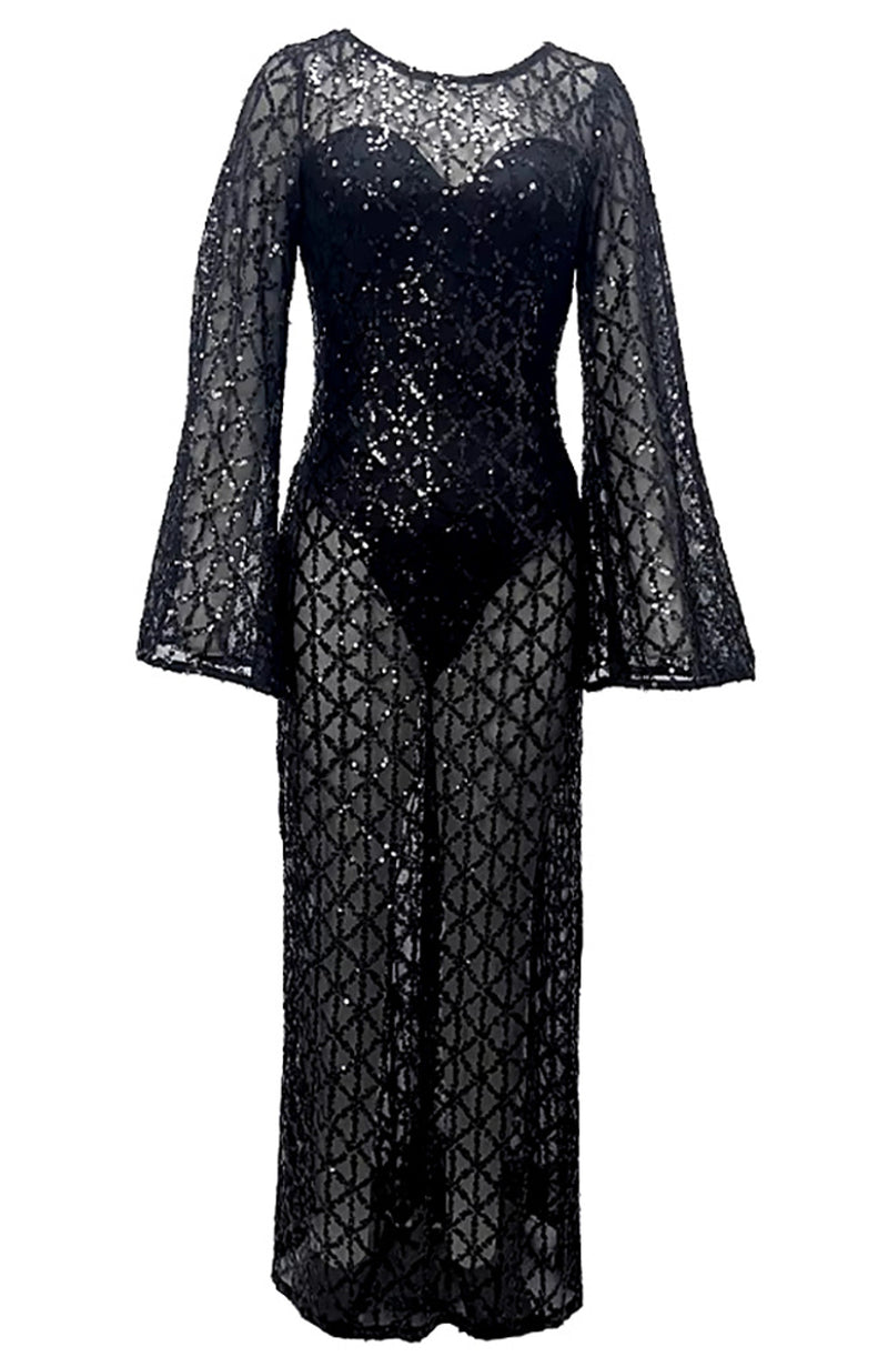 Eadward Long Sleeve Sequin Maxi Dress In Black