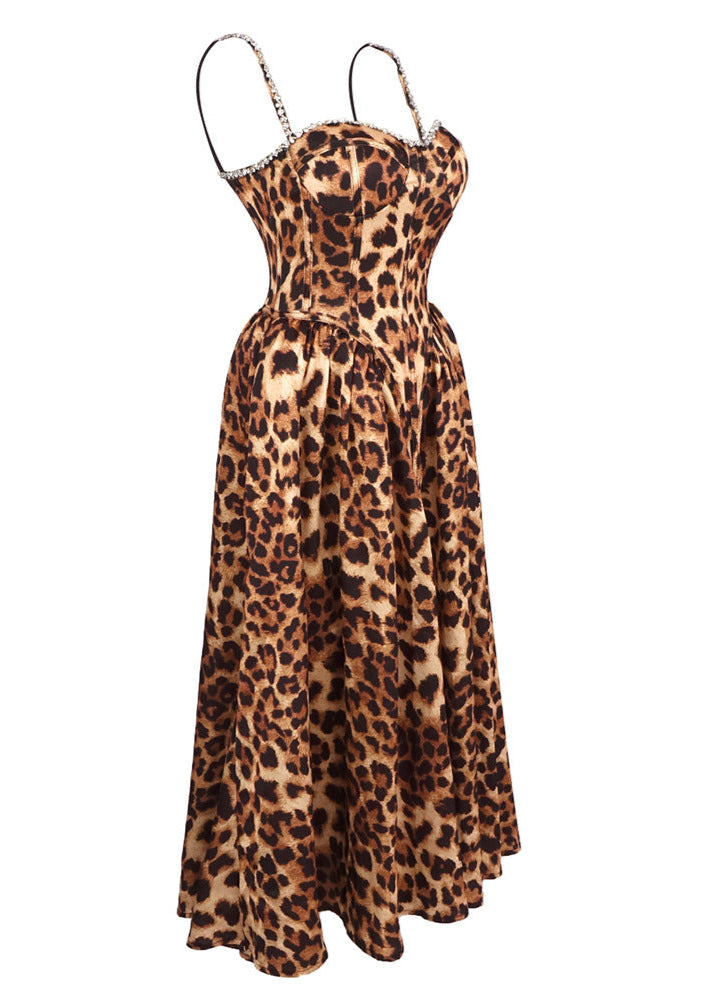 Jonalynn Animal Print Crystal Bustier A Line Midi Dress