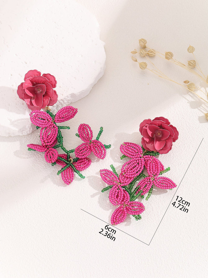 Oryxal Rose Red Flower Earrings