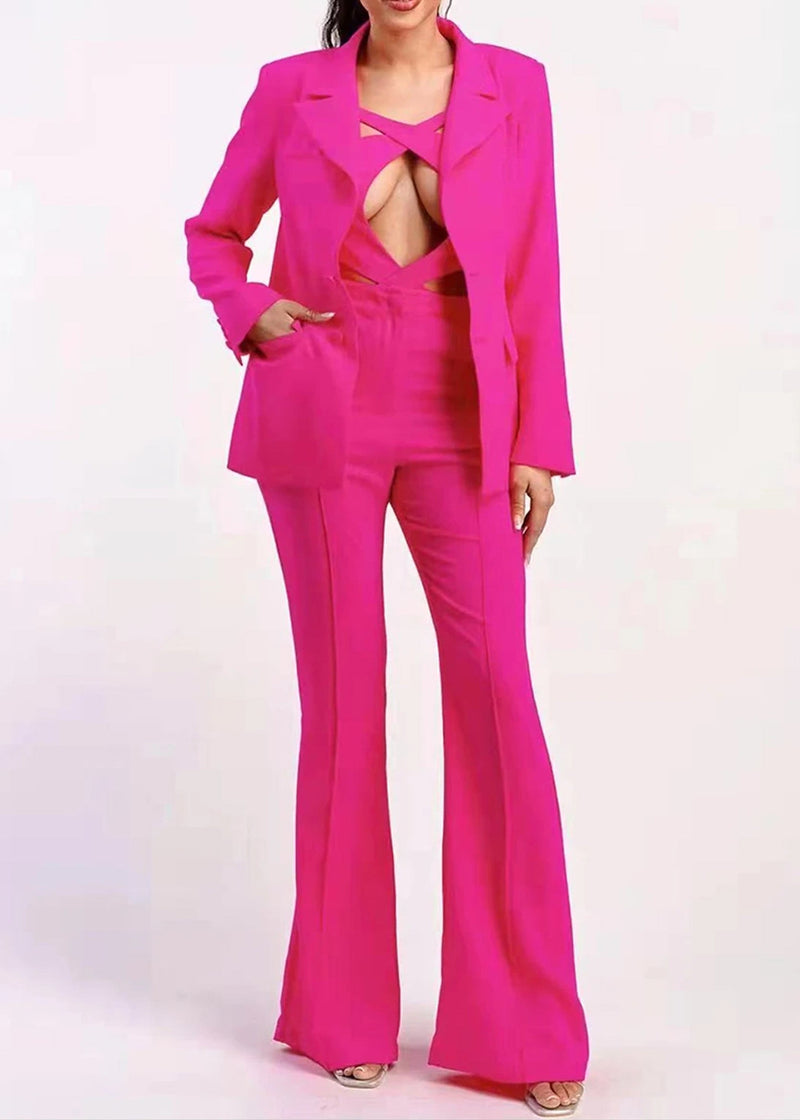 Naiara Long Sleeve Blazer Jumpsuit Suit Hot In Pink