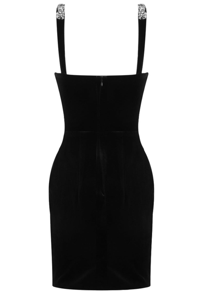 Rei Crystal Embellished Velvet Mini Dress In Black