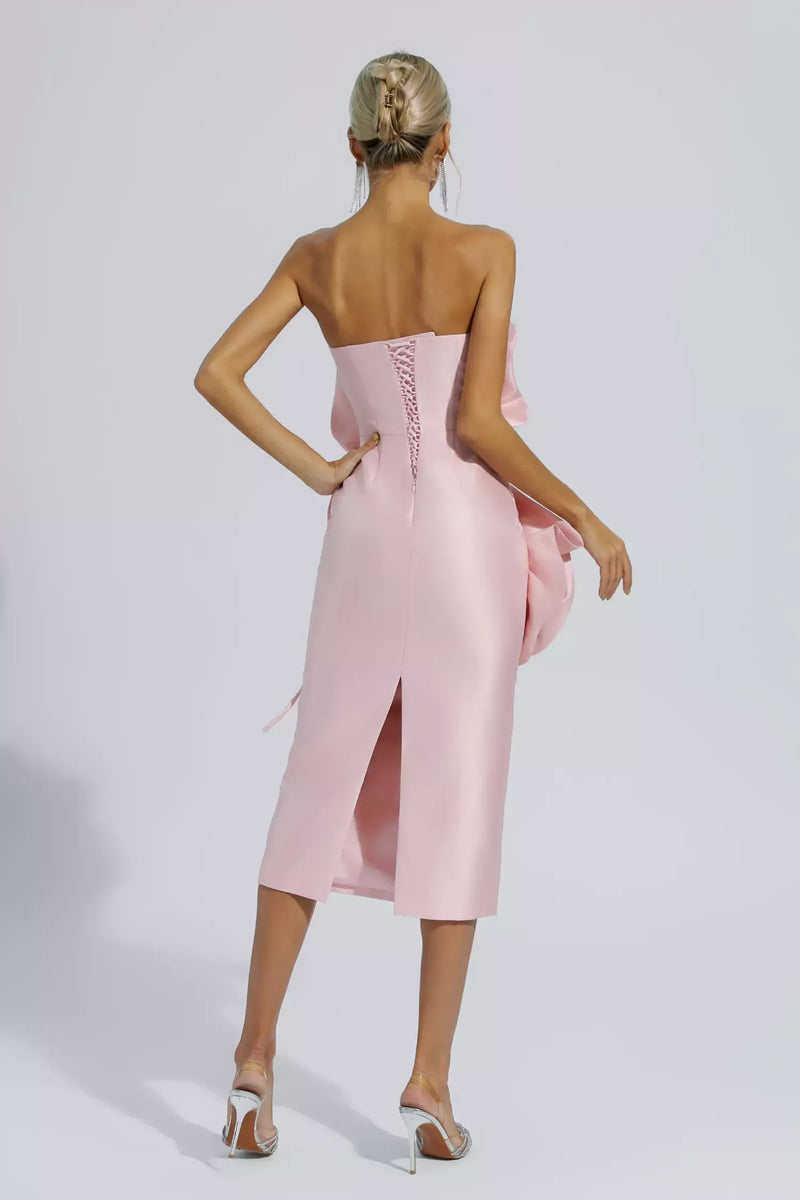 Malia Floral Strapless Midi Dress In Pink