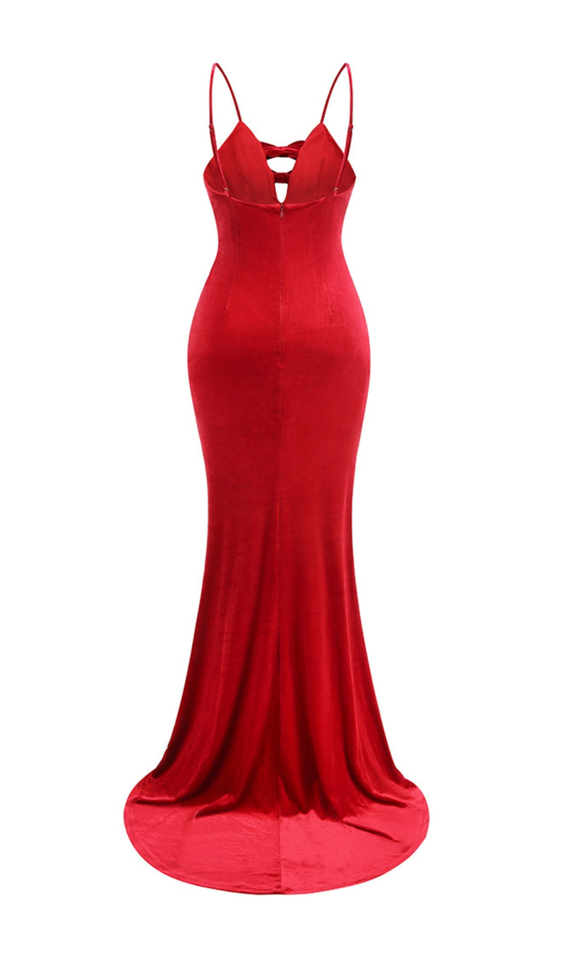 Morris Bow-Embellished Velvet Gown In Red